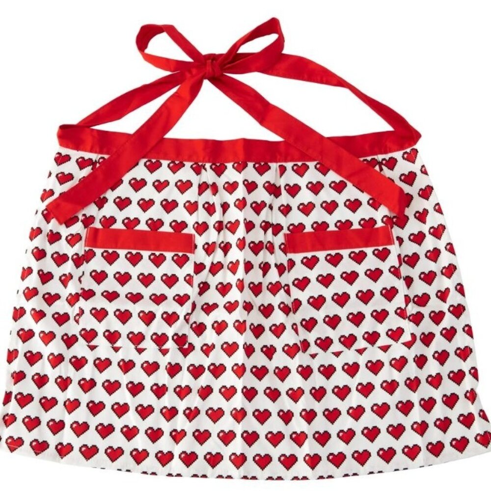 Wilton Rosanna Pansino Half Apron Red Pixel Heart Pockets Retro Kitchen New